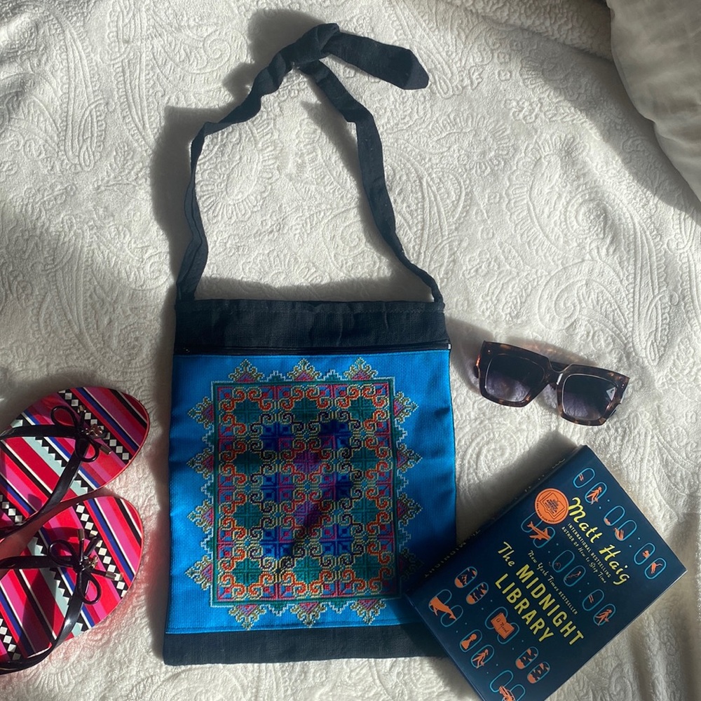Blue embroidered bag
